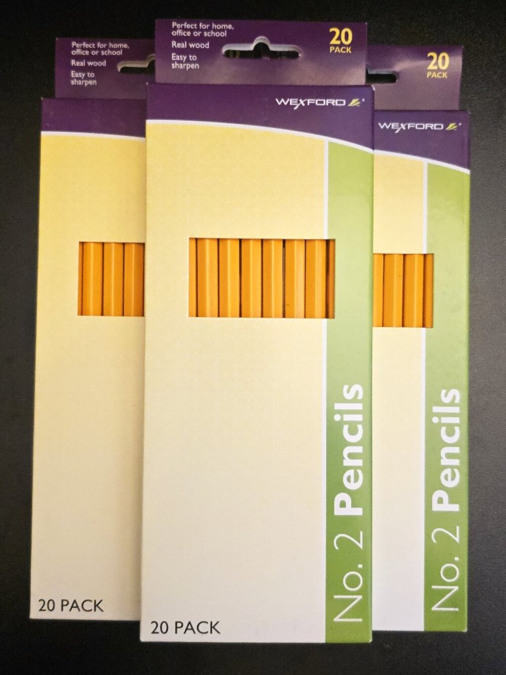 60 Wexford Pencils No. 2 Real Wood w/Erasers Easy to Sharpen Pack of 3 - 20 each
